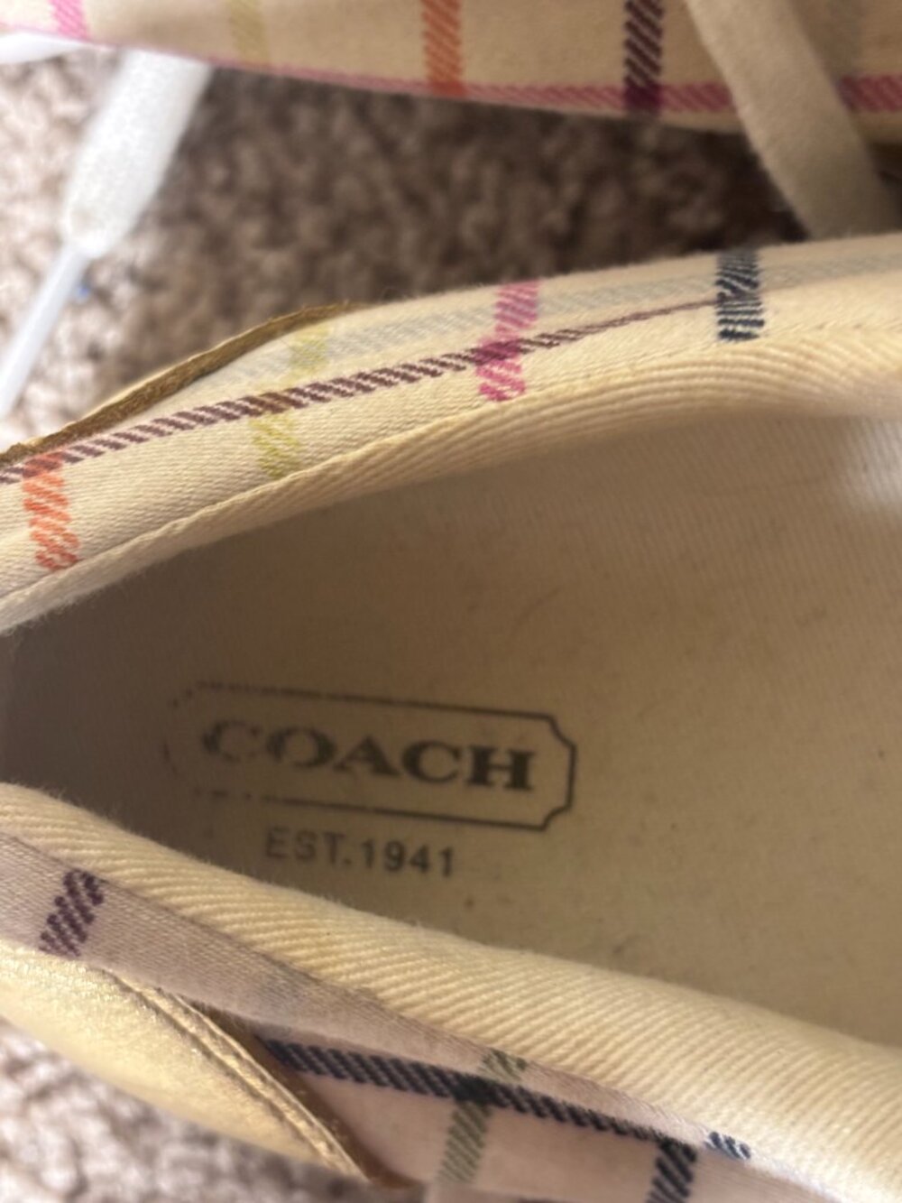 Coach Plaid Sneakers Size 7B Gold Trim Lace Up Casual Shoes - Picture 5 of 9